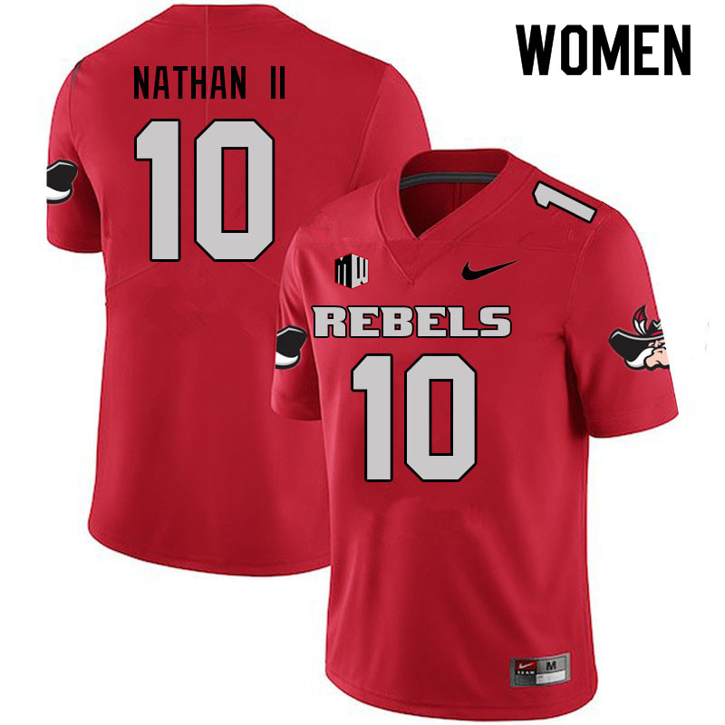 Women #10 Deamikkio Nathan II UNLV Rebels College Football Jerseys Sale-Scarlet - Click Image to Close